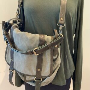 Andrew Marc Green Canvas Leather Shoulder Messenger Bag Like New